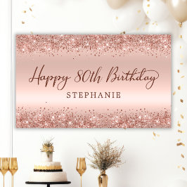 Rose Gold Glitzer Foil Happy 80. Geburtstagsschrif Banner
