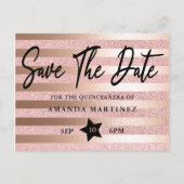 Rose Gold Glitzer & Foil Quinceñera Save the Date Postkarte (Vorderseite)
