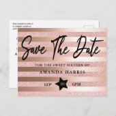 Rose Gold Glitzer & Foil Sweet 16 Save the Date Postkarte (Vorne/Hinten)