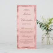 Rose Gold Glitzer Folie Hochzeitstag Zeremonie Programm (Stehend Vorderseite)