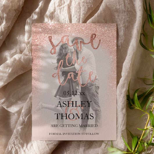 Rose Gold Glitzer Foto Ankündigungspostkarte