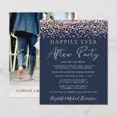 Rose Gold Glitzer Foto Blauer Empfang Einladung (Vorne/Hinten)