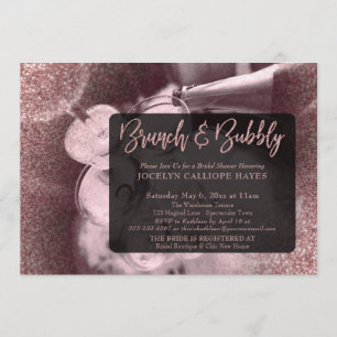 Rose Gold Glitzer Foto Brunch & Bubbly Script Einladung