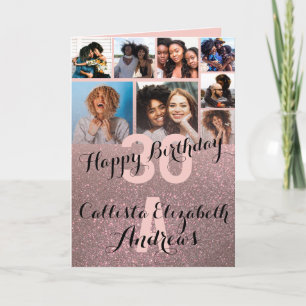 Rose Gold Glitzer Foto Collage Happy Geburtstag Karte