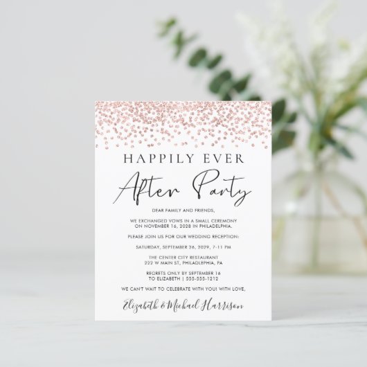 Rose Gold Glitzer Foto Hochzeitsempfang Einladung (Stehend Vorderseite)