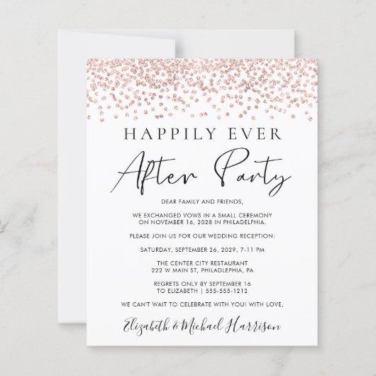 Rose Gold Glitzer Foto Hochzeitsempfang Einladung (Vorderseite)
