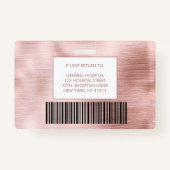 Rose Gold Glitzer Foto Logo Mitarbeiter-ID-Abzeich Ausweis (Rückseite)