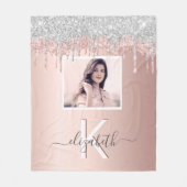 Rose Gold Glitzer Foto-Monogramm Fleecedecke (Vorderseite)