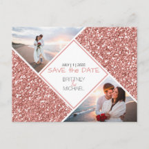 Rose Gold Glitzer Foto Save the Date Postkarte