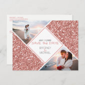 Rose Gold Glitzer Foto Save the Date Postkarte (Vorne/Hinten)