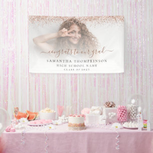 Rose Gold Glitzer Foto Script 2024 Abschluss Banner