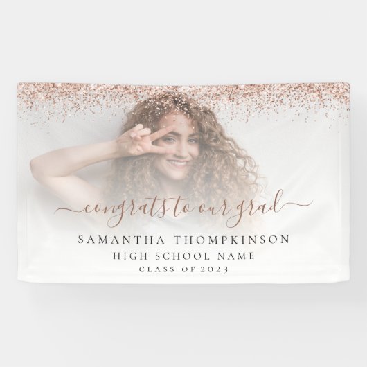 Rose Gold Glitzer Foto Script 2024 Abschluss Banner (Horizontal)