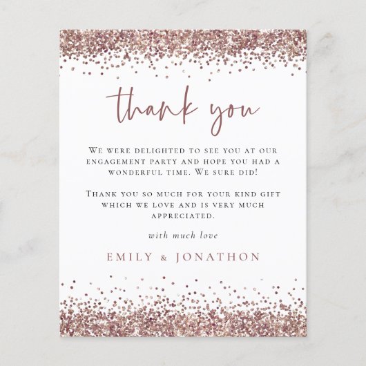 Rose Gold Glitzer Foto Verlobung Dank (Vorderseite)