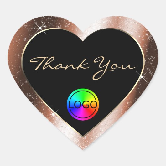 Rose Gold Glitzer Frame Danke für Ihr Logo Herz-Aufkleber (Vorderseite)