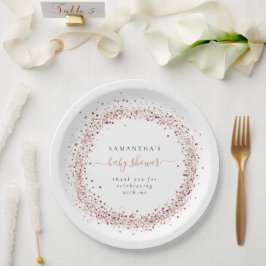 Rose Gold Glitzer Frame Name Dank Kinderdusche Pappteller