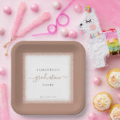 Rose Gold Glitzer Frame Name Datum Graduierungspar Pappteller (Party)