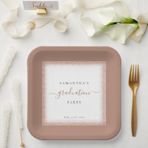 Rose Gold Glitzer Frame Name Datum Graduierungspar Pappteller