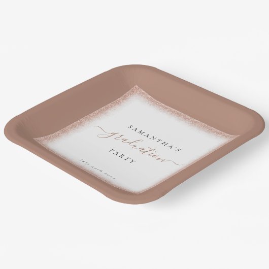 Rose Gold Glitzer Frame Name Datum Graduierungspar Pappteller (Gewinkelt)