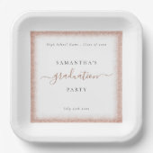 Rose Gold Glitzer Frame Name Datum Weiß Grad Party Pappteller (Vorderseite)