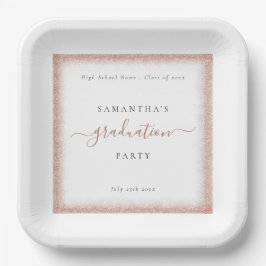 Rose Gold Glitzer Frame Name Datum Weiß Grad Party Pappteller
