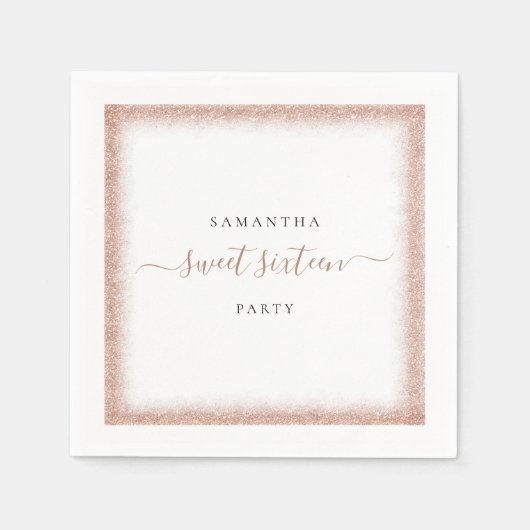 Rose Gold Glitzer Frame Name Sweet 16 Party Serviette (Vorderseite)