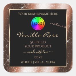 Rose Gold Glitzer Frame Produktetikett mit Logo Quadratischer Aufkleber