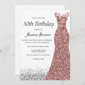 Rose Gold Glitzer Frauen 30. Geburtstag Party Einladung (Vorne/Hinten)
