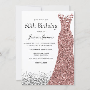 Rose Gold Glitzer Frauen 60. Geburtstagsparty Einladung