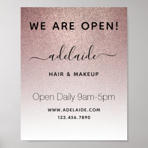 Rose Gold Glitzer Friseur Salon Wiedereröffnung Poster