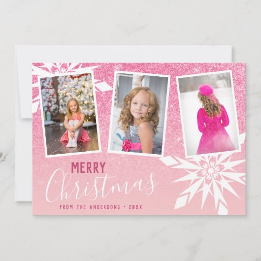 Rose Gold Glitzer Frohe Weihnachten Custom Foto (Vorderseite)