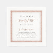 Rose Gold Glitzer Fun Fakten Name Datum 21. Party Serviette (Vorderseite)