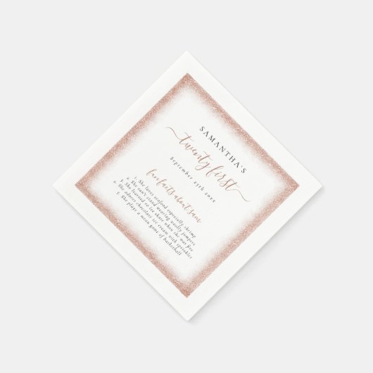 Rose Gold Glitzer Fun Fakten Name Datum 21. Party Serviette (Ecke)