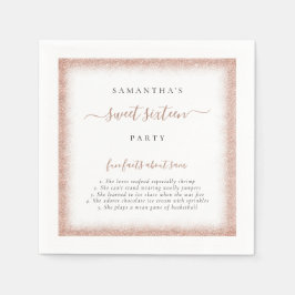 Rose Gold Glitzer Fun Fakten Name Sweet 16 Party Serviette