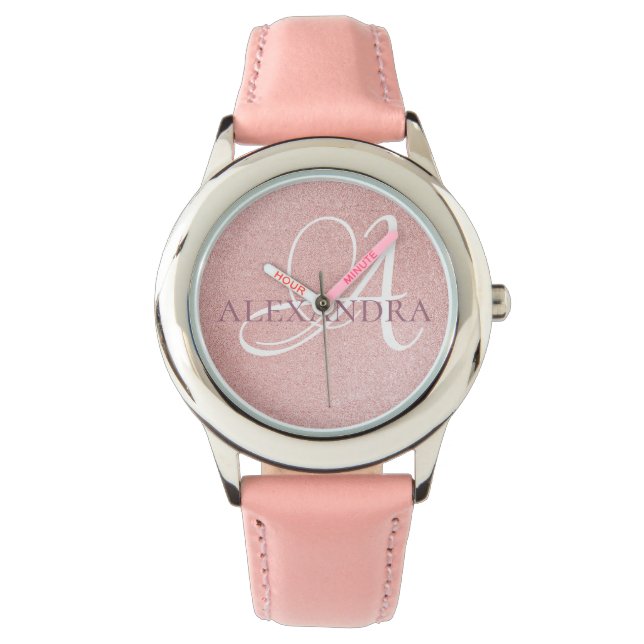 Rose Gold Glitzer Funkeldesign Monogram Armbanduhr (Vorderseite)