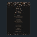 Rose Gold Glitzer Funkeln lassen Sie sich Fest Men Menükarte<br><div class="desc">Diese wunderschöne Menükarte bietet Rose goldene Funkelscheiben auf schwarzem Hintergrund. Für eine erweiterte Anpassung dieses Designs,  z.B. das Ändern des Layouts,  des Schriftartes oder der Textgröße,  klicken Sie bitte auf den obigen Button "KENNEN". Bitte kontaktieren Sie mich für weitere Fragen!</div>