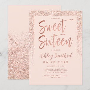 Rose Gold Glitzer funkeln Rosa 16 . Geburtstag Einladung
