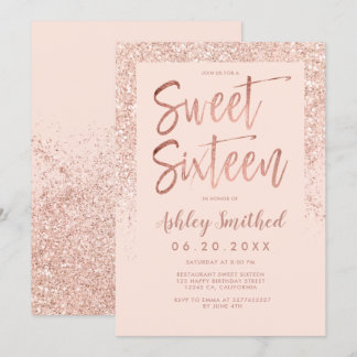 Rose Gold Glitzer funkeln Rosa 16 . Geburtstag Einladung