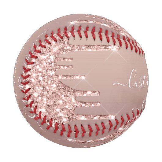 Rose Gold Glitzer Funkelnd benutzerdefinierte Text Baseball (Vorderseite Links)