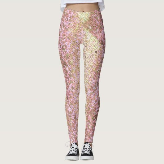 Rose Gold Glitzer Funkelnd Blende Mode Yoga Pants Leggings (Vorderseite)