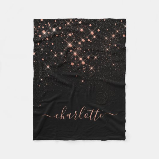 Rose Gold Glitzer Funkelnd Elegantes Glamour Scrip Fleecedecke (Vorderseite)