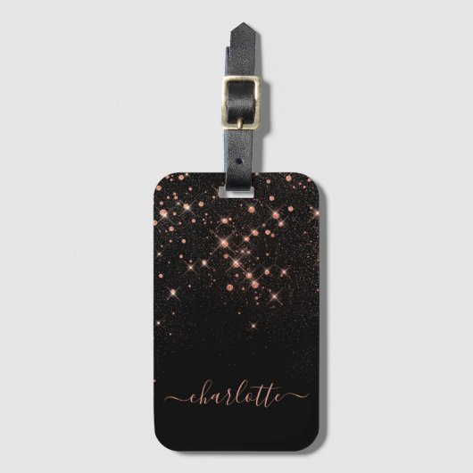 Rose Gold Glitzer Funkelnd Elegantes Glamour Scrip Gepäckanhänger (Vorderseite Vertikal)
