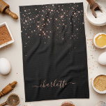 Rose Gold Glitzer Funkelnd Elegantes Glamour Scrip Geschirrtuch<br><div class="desc">Kreieren Sie Ihr eigenes personalisiertes Schwarz-Rose-Gold-Diamant-Funkelküchentuch mit Ihrem benutzerdefinierten,  modernen,  handgeschriebenen Skriptnamen.</div>