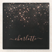 Rose Gold Glitzer Funkelnd Elegantes Glamour Scrip Glasuntersetzer (Vorderseite)