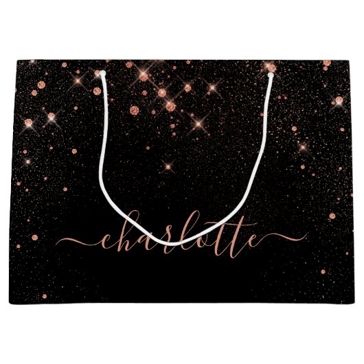 Rose Gold Glitzer Funkelnd Elegantes Glamour Scrip Große Geschenktüte (Vorderseite)