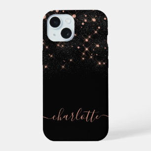 Rose Gold Glitzer Funkelnd Elegantes Glamour Scrip iPhone 15 Hülle