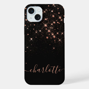 Rose Gold Glitzer Funkelnd Elegantes Glamour Scrip iPhone 15 Plus Hülle