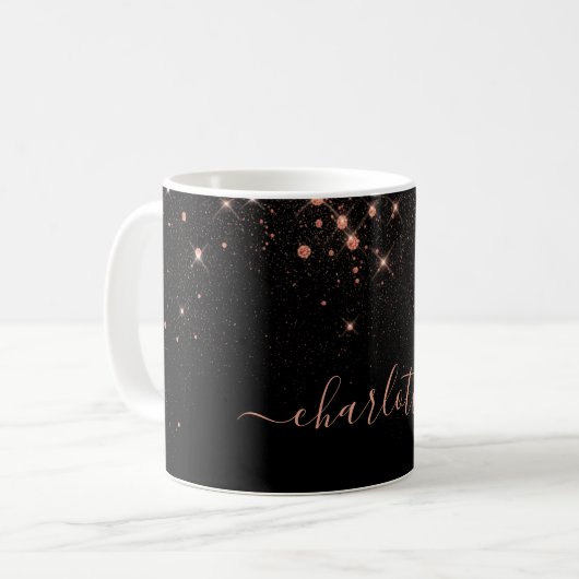 Rose Gold Glitzer Funkelnd Elegantes Glamour Scrip Kaffeetasse (Vorderseite Links)