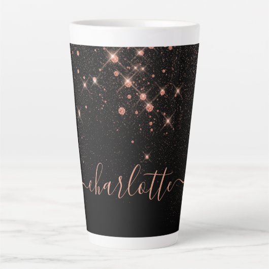 Rose Gold Glitzer Funkelnd Elegantes Glamour Scrip Milchtasse (Vorderseite)