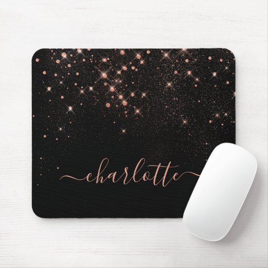 Rose Gold Glitzer Funkelnd Elegantes Glamour Scrip Mousepad (Mit Mouse)