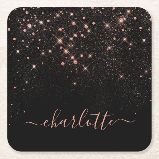 Rose Gold Glitzer Funkelnd Elegantes Glamour Scrip Rechteckiger Pappuntersetzer (Vorderseite)